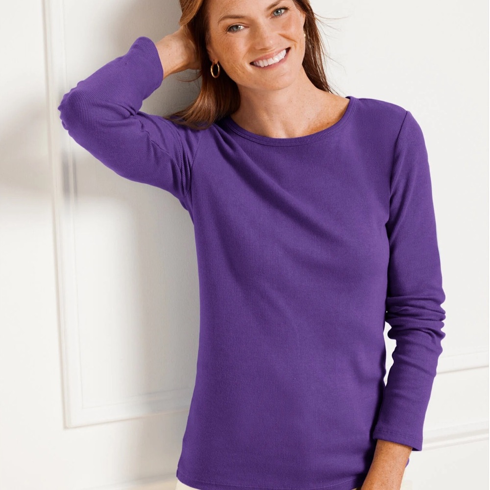 Talbots Merino Wool purple majesty knit sweater top long sleeve scoop neck  M